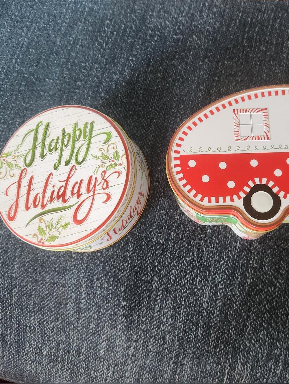 Holiday Tin Gift Boxes - Red and White Decorative Set Christmas Themed